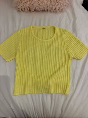 Simons Sunny Yellow Ribbed Short-Sleeve Sweater